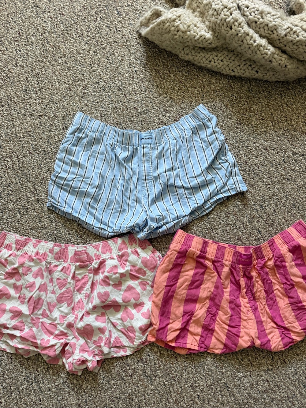 Women's Striped Cotton Sleep Shorts - Light Blue, Pink & Coral Set